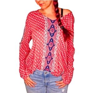 LUCKY BRAND Boho Print Peasant Top